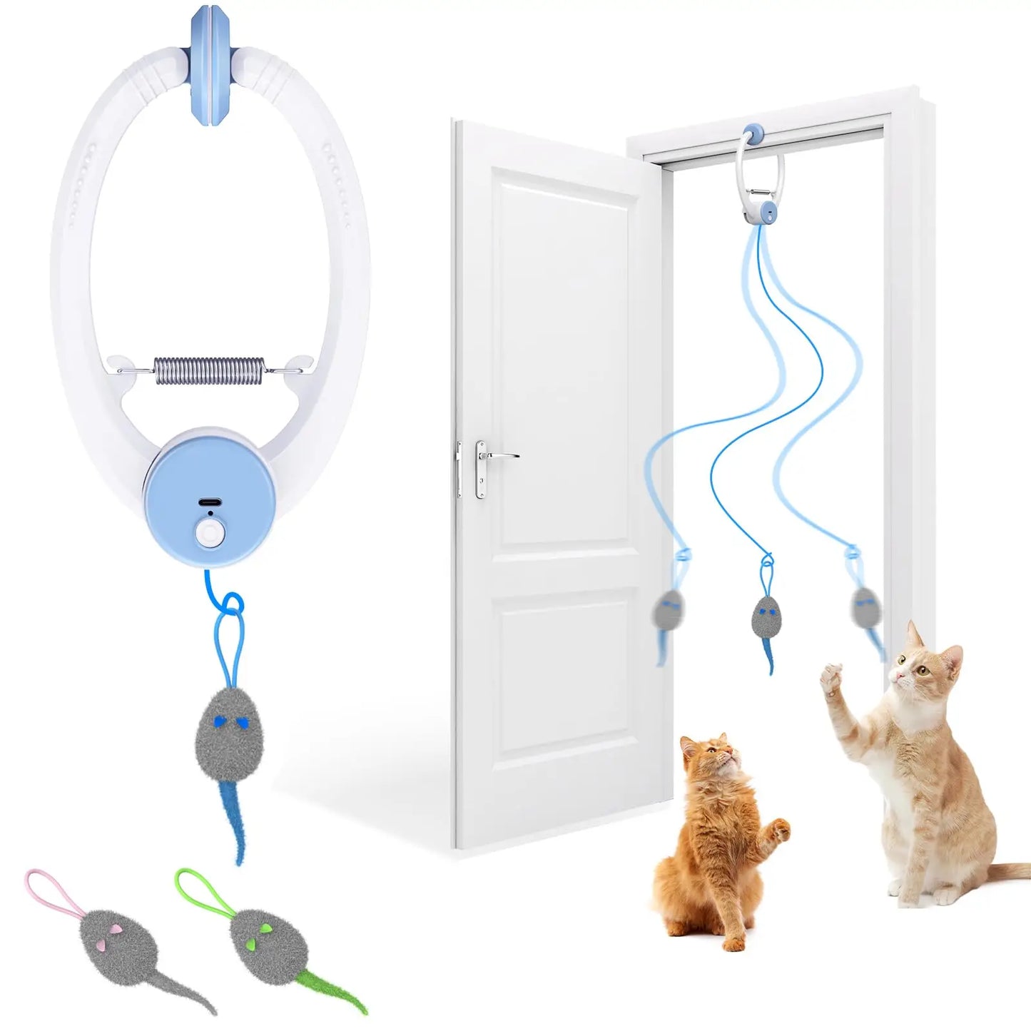 Kot bawi się automatyczną wędką z myszkami DoorPlay
